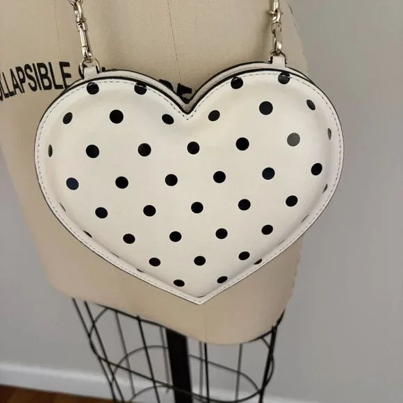 Kate Spade 3D Cabana Dot Heart Crossbody Parchment with Black Dots - Picture 3 of 12